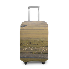 Чехол для чемодана 3D с принтом Долина жизни в Екатеринбурге, 86% полиэфир, 14% спандекс | двустороннее нанесение принта, прорези для ручек и колес | Тематика изображения на принте: алтай | горы | долина | камни | пастбище в горной долинеживотные | пески | пустыни | рек