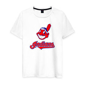 Мужская футболка хлопок с принтом Cleveland Indians в Екатеринбурге, 100% хлопок | прямой крой, круглый вырез горловины, длина до линии бедер, слегка спущенное плечо. | 