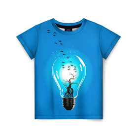 Детская футболка 3D с принтом Лампочка в Екатеринбурге, 100% гипоаллергенный полиэфир | прямой крой, круглый вырез горловины, длина до линии бедер, чуть спущенное плечо, ткань немного тянется | дерево | лампочка | птицы