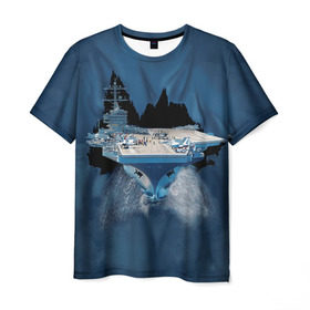 Мужская футболка 3D с принтом Авианосец в Екатеринбурге, 100% полиэфир | прямой крой, круглый вырез горловины, длина до линии бедер | mountain | авианосец | адмирал | корабль | кузнецов | маунтин