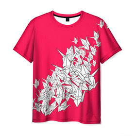 Мужская футболка 3D с принтом 1000 Cranes в Екатеринбурге, 100% полиэфир | прямой крой, круглый вырез горловины, длина до линии бедер | Тематика изображения на принте: 1000 cranes | cranes | paper | бумага | бумажные | журавли | журавлики | оригами
