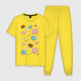 Мужская пижама хлопок с принтом Пончики в Екатеринбурге, 100% хлопок | брюки и футболка прямого кроя, без карманов, на брюках мягкая резинка на поясе и по низу штанин
 | гомер
