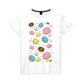 Женская футболка хлопок с принтом Пончики в Екатеринбурге, 100% хлопок | прямой крой, круглый вырез горловины, длина до линии бедер, слегка спущенное плечо | гомер