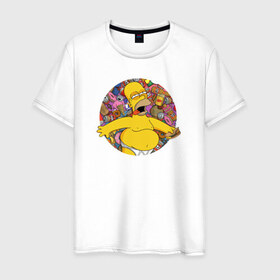 Мужская футболка хлопок с принтом Гомер в Екатеринбурге, 100% хлопок | прямой крой, круглый вырез горловины, длина до линии бедер, слегка спущенное плечо. | simpsons