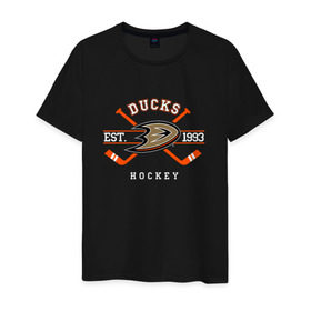 Мужская футболка хлопок с принтом Ducks в Екатеринбурге, 100% хлопок | прямой крой, круглый вырез горловины, длина до линии бедер, слегка спущенное плечо. | anaheim ducks | ducks | спорт | хоккей