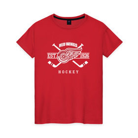 Женская футболка хлопок с принтом Detroit red wings в Екатеринбурге, 100% хлопок | прямой крой, круглый вырез горловины, длина до линии бедер, слегка спущенное плечо | detroit | detroit red wings | red wings | спорт | хоккей