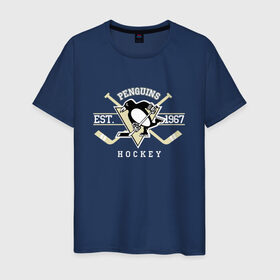 Мужская футболка хлопок с принтом Pittsburgh Penguins в Екатеринбурге, 100% хлопок | прямой крой, круглый вырез горловины, длина до линии бедер, слегка спущенное плечо. | penguins | pittsburgh | pittsburgh penguins | спорт | хоккей