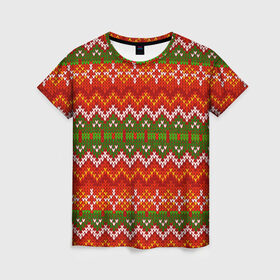 Женская футболка 3D с принтом Свитер в Екатеринбурге, 100% полиэфир ( синтетическое хлопкоподобное полотно) | прямой крой, круглый вырез горловины, длина до линии бедер | new year | sweater | winter | зима | новый год | рождество | с новым годом | сhristmas | свитер