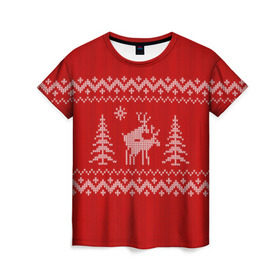 Женская футболка 3D с принтом Свитер с оленями в Екатеринбурге, 100% полиэфир ( синтетическое хлопкоподобное полотно) | прямой крой, круглый вырез горловины, длина до линии бедер | deer | new year | sweater | winter | зима | новый год | олени | рождество | с новым годом | сhristmas | свитер