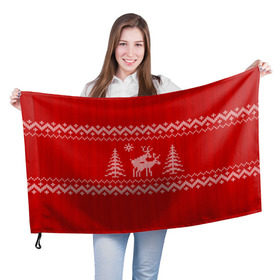 Флаг 3D с принтом Свитер с оленями в Екатеринбурге, 100% полиэстер | плотность ткани — 95 г/м2, размер — 67 х 109 см. Принт наносится с одной стороны | deer | new year | sweater | winter | зима | новый год | олени | рождество | с новым годом | сhristmas | свитер