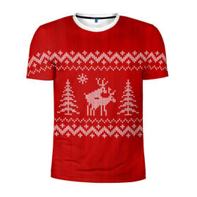 Мужская футболка 3D спортивная с принтом Свитер с оленями в Екатеринбурге, 100% полиэстер с улучшенными характеристиками | приталенный силуэт, круглая горловина, широкие плечи, сужается к линии бедра | deer | new year | sweater | winter | зима | новый год | олени | рождество | с новым годом | сhristmas | свитер