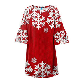 Детское платье 3D с принтом Снежинки в Екатеринбурге, 100% полиэстер | прямой силуэт, чуть расширенный к низу. Круглая горловина, на рукавах — воланы | Тематика изображения на принте: new year | snowflake | sweater | winter | зима | новый год | рождество | с новым годом | сhristmas | свитер | снежинка