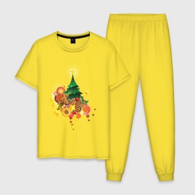 Мужская пижама хлопок с принтом Сказочная елка в Екатеринбурге, 100% хлопок | брюки и футболка прямого кроя, без карманов, на брюках мягкая резинка на поясе и по низу штанин
 | 