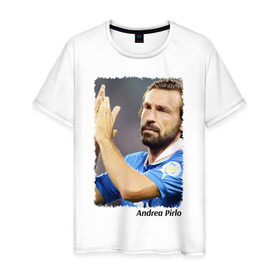 Мужская футболка хлопок с принтом Andrea Pirlo в Екатеринбурге, 100% хлопок | прямой крой, круглый вырез горловины, длина до линии бедер, слегка спущенное плечо. | 