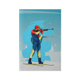 Обложка для паспорта матовая кожа с принтом Биатлон в Екатеринбурге, натуральная матовая кожа | размер 19,3 х 13,7 см; прозрачные пластиковые крепления | biathlon | sport | winter | биатлон | биатлонисты | зимние виды спорта | спорт | стрельба