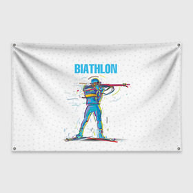 Флаг-баннер с принтом Биатлон в Екатеринбурге, 100% полиэстер | размер 67 х 109 см, плотность ткани — 95 г/м2; по краям флага есть четыре люверса для крепления | biathlon | sport | winter | биатлон | биатлонисты | зимние виды спорта | спорт | стрельба