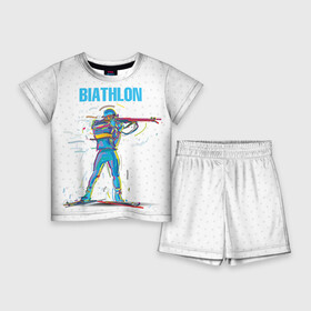 Детский костюм с шортами 3D с принтом Биатлон в Екатеринбурге,  |  | biathlon | sport | winter | биатлон | биатлонисты | зимние виды спорта | спорт | стрельба