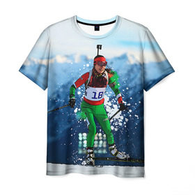 Мужская футболка 3D с принтом Биатлон в Екатеринбурге, 100% полиэфир | прямой крой, круглый вырез горловины, длина до линии бедер | biathlon | sport | winter | биатлон | биатлонисты | зимние виды спорта | спорт | стрельба