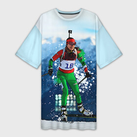Платье-футболка 3D с принтом Биатлон в Екатеринбурге,  |  | biathlon | sport | winter | биатлон | биатлонисты | зимние виды спорта | спорт | стрельба