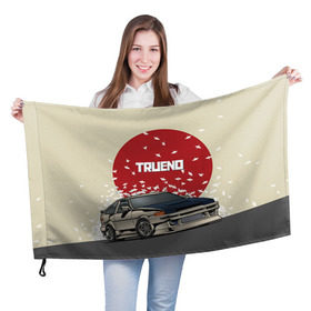 Флаг 3D с принтом Toyota Trueno ae86 в Екатеринбурге, 100% полиэстер | плотность ткани — 95 г/м2, размер — 67 х 109 см. Принт наносится с одной стороны | 86 | corolla | crane | hachiroku | jdm | toyota | trueno | ае86 | журавлики | тоёта | тойота | труено | хачироку | япония