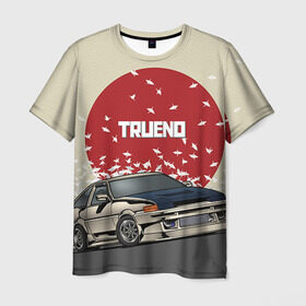Мужская футболка 3D с принтом Toyota Trueno ae86 в Екатеринбурге, 100% полиэфир | прямой крой, круглый вырез горловины, длина до линии бедер | 86 | corolla | crane | hachiroku | jdm | toyota | trueno | ае86 | журавлики | тоёта | тойота | труено | хачироку | япония