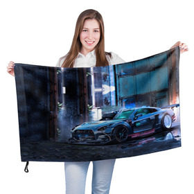Флаг 3D с принтом Nissan GTR R35 в Екатеринбурге, 100% полиэстер | плотность ткани — 95 г/м2, размер — 67 х 109 см. Принт наносится с одной стороны | gtr | nismo | nissan | nissan gtr | r35 | гтр | низмо | ниссан