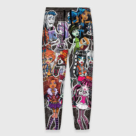 Мужские брюки 3D с принтом Monster High в Екатеринбурге, 100% полиэстер | манжеты по низу, эластичный пояс регулируется шнурком, по бокам два кармана без застежек, внутренняя часть кармана из мелкой сетки | монстер хай