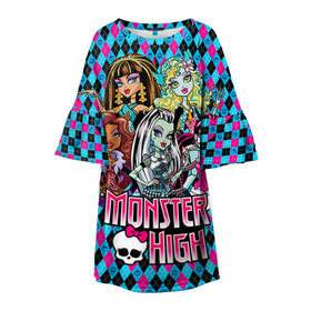 Детское платье 3D с принтом Monster High в Екатеринбурге, 100% полиэстер | прямой силуэт, чуть расширенный к низу. Круглая горловина, на рукавах — воланы | монстер хай