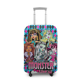 Чехол для чемодана 3D с принтом Monster High в Екатеринбурге, 86% полиэфир, 14% спандекс | двустороннее нанесение принта, прорези для ручек и колес | монстер хай