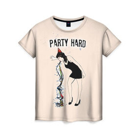 Женская футболка 3D с принтом Party hard в Екатеринбурге, 100% полиэфир ( синтетическое хлопкоподобное полотно) | прямой крой, круглый вырез горловины, длина до линии бедер | happy new year | new year | party | вечеринка | конфетти | новый год | с новым годом