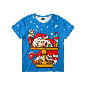 Детская футболка 3D с принтом Дед мороз в Екатеринбурге, 100% гипоаллергенный полиэфир | прямой крой, круглый вырез горловины, длина до линии бедер, чуть спущенное плечо, ткань немного тянется | happy new year | new year | santa | santa claus | дед мороз | новый год | с новым годом | санта клаус | снежинки