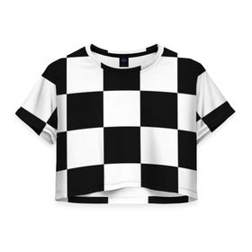 Женская футболка 3D укороченная с принтом Клетка в Екатеринбурге, 100% полиэстер | круглая горловина, длина футболки до линии талии, рукава с отворотами | белый | черно белый | черный | шахматная