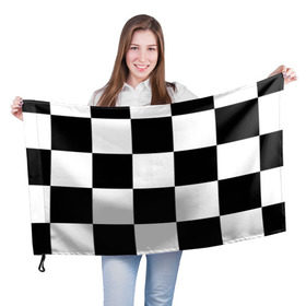 Флаг 3D с принтом Клетка в Екатеринбурге, 100% полиэстер | плотность ткани — 95 г/м2, размер — 67 х 109 см. Принт наносится с одной стороны | белый | черно белый | черный | шахматная