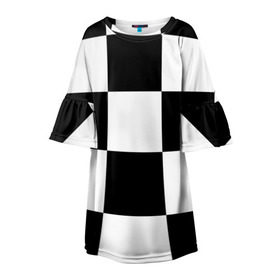 Детское платье 3D с принтом Клетка в Екатеринбурге, 100% полиэстер | прямой силуэт, чуть расширенный к низу. Круглая горловина, на рукавах — воланы | белый | черно белый | черный | шахматная