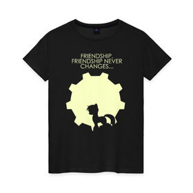 Женская футболка хлопок с принтом Fallout Equestria в Екатеринбурге, 100% хлопок | прямой крой, круглый вырез горловины, длина до линии бедер, слегка спущенное плечо | Тематика изображения на принте: fallout 4 фаллаут pony пони дружба
