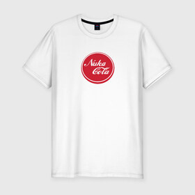 Мужская футболка премиум с принтом Nuka Cola в Екатеринбурге, 92% хлопок, 8% лайкра | приталенный силуэт, круглый вырез ворота, длина до линии бедра, короткий рукав | bethesda | fallout | game | rpg | shelter | кола | лэйбл напиткаcola