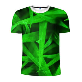 Мужская футболка 3D спортивная с принтом Трава в Екатеринбурге, 100% полиэстер с улучшенными характеристиками | приталенный силуэт, круглая горловина, широкие плечи, сужается к линии бедра | зеленый | макро | яркий