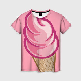 Женская футболка 3D с принтом Ice Cream в Екатеринбурге, 100% полиэфир ( синтетическое хлопкоподобное полотно) | прямой крой, круглый вырез горловины, длина до линии бедер | cream | ice | мороженное