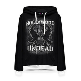 Женская толстовка 3D с принтом Hollywood Undead в Екатеринбурге, 100% полиэстер  | двухслойный капюшон со шнурком для регулировки, мягкие манжеты на рукавах и по низу толстовки, спереди карман-кенгуру с мягким внутренним слоем. | хип хоп