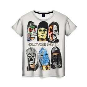 Женская футболка 3D с принтом Hollywood Undead в Екатеринбурге, 100% полиэфир ( синтетическое хлопкоподобное полотно) | прямой крой, круглый вырез горловины, длина до линии бедер | хип хоп