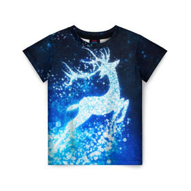 Детская футболка 3D с принтом Новогодний олень в Екатеринбурге, 100% гипоаллергенный полиэфир | прямой крой, круглый вырез горловины, длина до линии бедер, чуть спущенное плечо, ткань немного тянется | christmas | deer | год | рождество