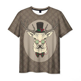 Мужская футболка 3D с принтом Deer в Екатеринбурге, 100% полиэфир | прямой крой, круглый вырез горловины, длина до линии бедер | Тематика изображения на принте: 2016 | christmas | deer | год | новогодний | новый | олень | рождественский | с новым годом