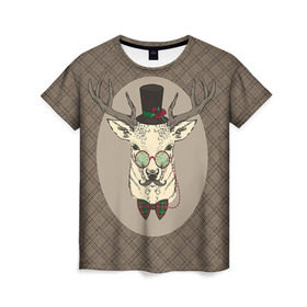 Женская футболка 3D с принтом Deer в Екатеринбурге, 100% полиэфир ( синтетическое хлопкоподобное полотно) | прямой крой, круглый вырез горловины, длина до линии бедер | 2016 | christmas | deer | год | новогодний | новый | олень | рождественский | с новым годом