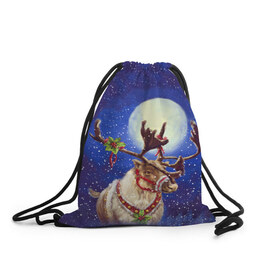 Рюкзак-мешок 3D с принтом Christmas deer в Екатеринбурге, 100% полиэстер | плотность ткани — 200 г/м2, размер — 35 х 45 см; лямки — толстые шнурки, застежка на шнуровке, без карманов и подкладки | 2016 | christmas | deer | год | новогодний | новый | олень | рождественский | с новым годом