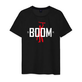 Мужская футболка хлопок с принтом Boom Stick в Екатеринбурге, 100% хлопок | прямой крой, круглый вырез горловины, длина до линии бедер, слегка спущенное плечо. | Тематика изображения на принте: 