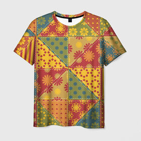 Мужская футболка 3D с принтом Лоскутное шитьё в Екатеринбурге, 100% полиэфир | прямой крой, круглый вырез горловины, длина до линии бедер | лоскут | одежда | текстура | ткань | шитьё