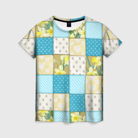 Женская футболка 3D с принтом Лоскутное шитьё в Екатеринбурге, 100% полиэфир ( синтетическое хлопкоподобное полотно) | прямой крой, круглый вырез горловины, длина до линии бедер | лоскут | одежда | текстура | ткань | шитьё