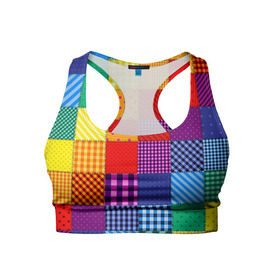 Женский спортивный топ 3D с принтом Лоскутное шитьё в Екатеринбурге, 82% полиэстер, 18% спандекс Ткань безопасна для здоровья, позволяет коже дышать, не мнется и не растягивается |  | лоскут | одежда | текстура | ткань | шитьё