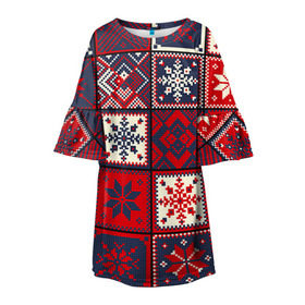 Детское платье 3D с принтом Лоскутное шитьё в Екатеринбурге, 100% полиэстер | прямой силуэт, чуть расширенный к низу. Круглая горловина, на рукавах — воланы | Тематика изображения на принте: лоскут | одежда | текстура | ткань | шитьё