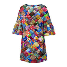 Детское платье 3D с принтом Лоскутное шитьё в Екатеринбурге, 100% полиэстер | прямой силуэт, чуть расширенный к низу. Круглая горловина, на рукавах — воланы | Тематика изображения на принте: лоскут | одежда | текстура | ткань | шитьё